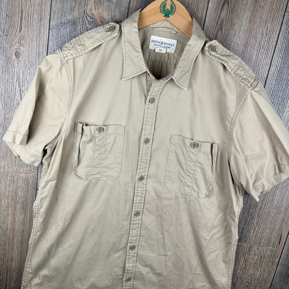 Denim & Supply Ralph Lauren Short Sleeve Shirt Mens XL Khaki Military Safari